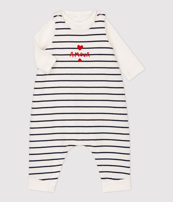 Conjunto de 2 prendas marineras de bebé de algodón orgánico blanco MARSHMALLOW/azul SMOKING